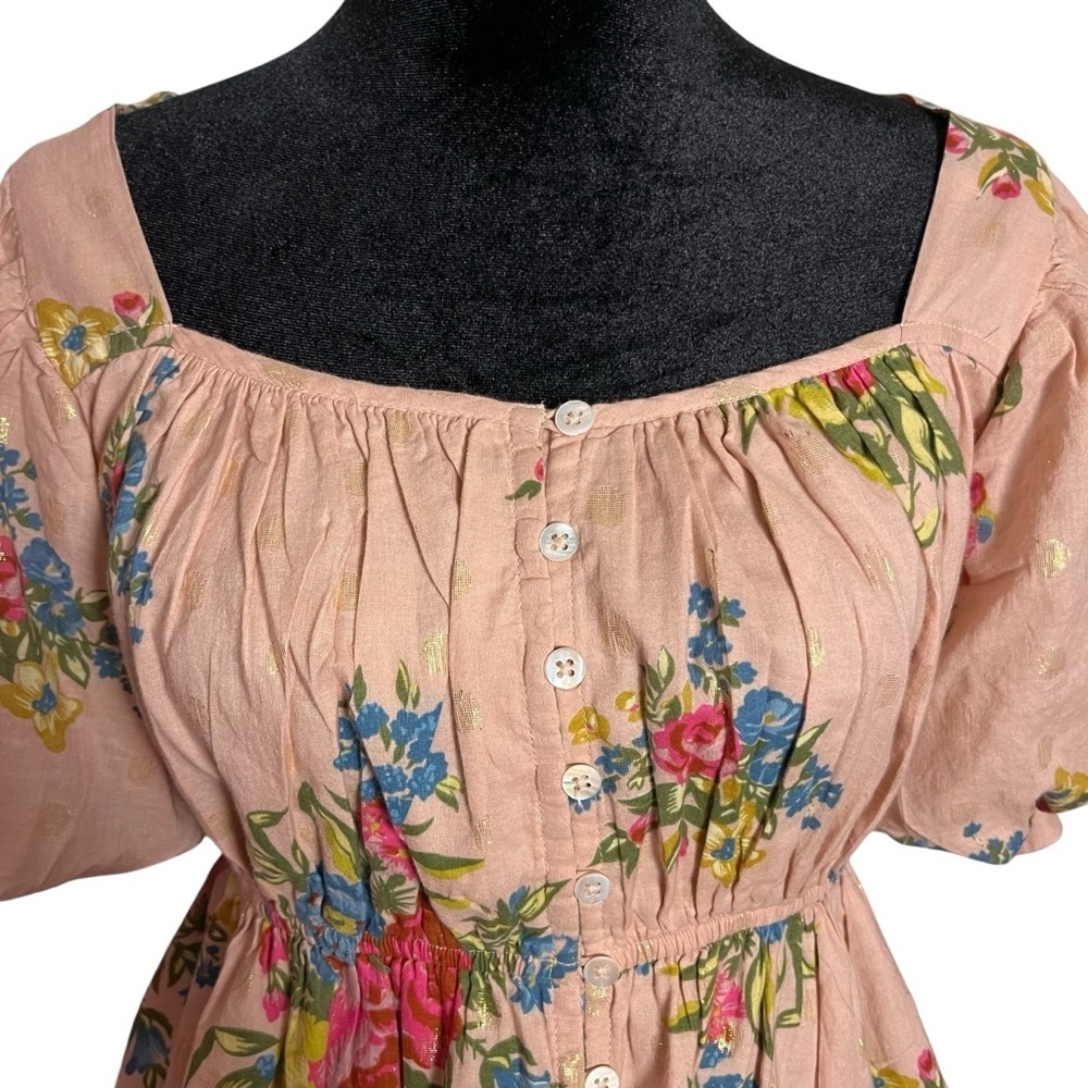 Anthropologie Love The Label Rosette Babydoll Blouse Floral Print Peasant Size M - Picture 9 of 13